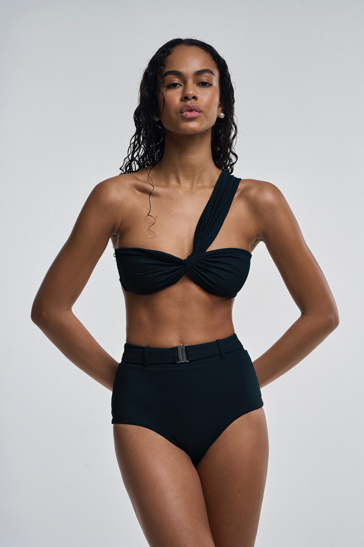 Onyx One Shoulder Ruched Top