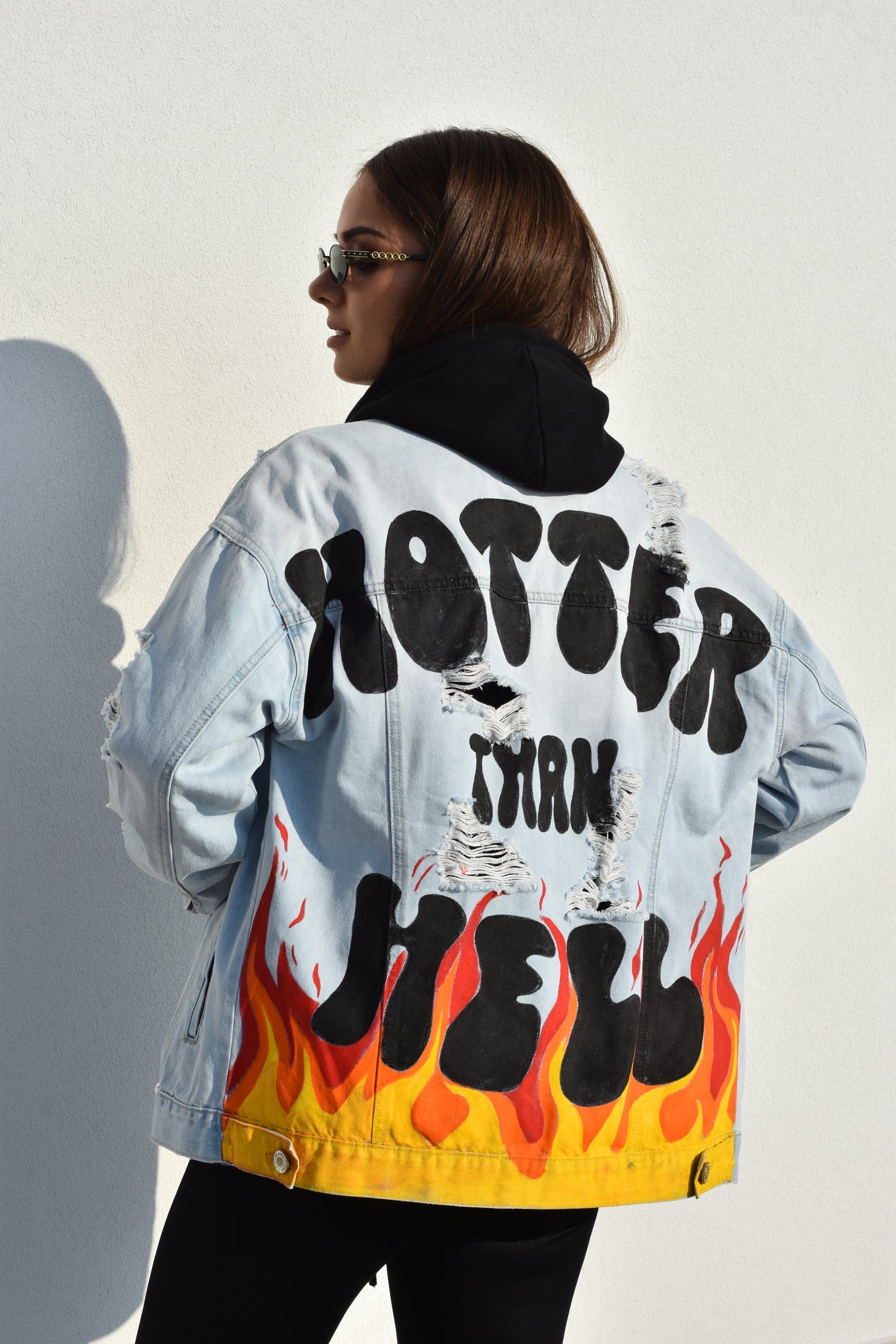 Hotter Than Hell Hand-Painted Denim Jacket