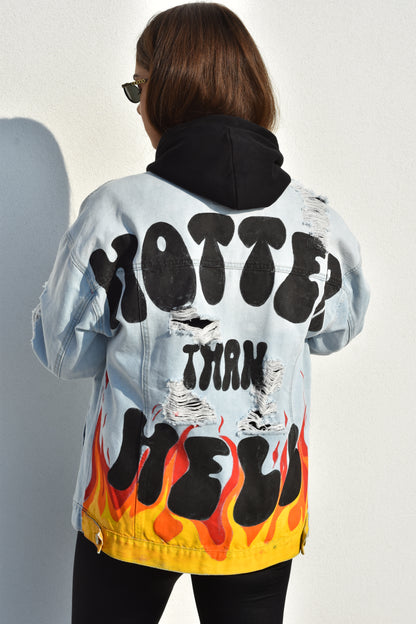 Hotter Than Hell Hand-Painted Denim Jacket